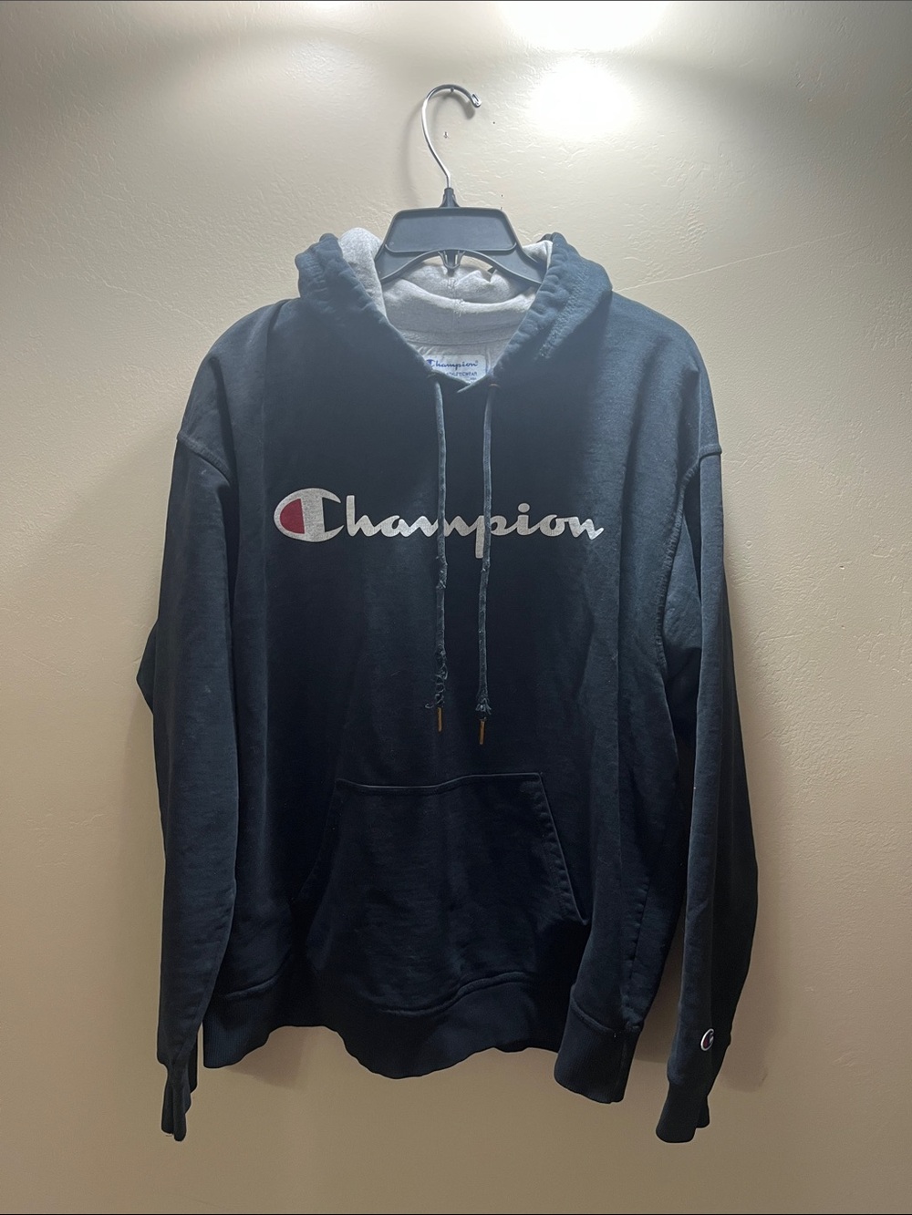 Champion Men's Black Logo Crewneck Hoodie